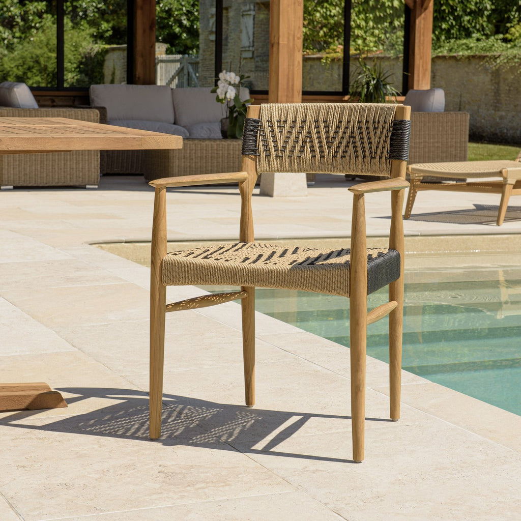 Valeria - Lot De 2 Fauteuils Jardin - Bois Clair/Beige/Noir