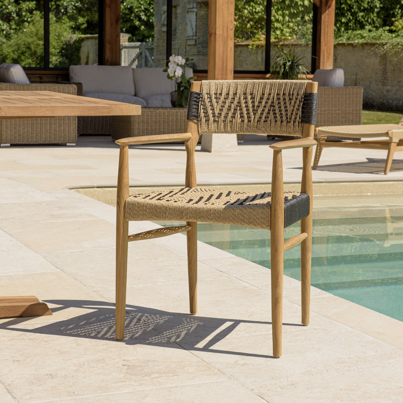 Valeria - Lot De 2 Fauteuils Jardin - Bois Clair/Beige/Noir