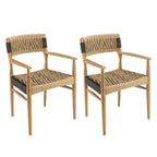Valeria - Lot De 2 Fauteuils Jardin - Bois Clair/Beige/Noir