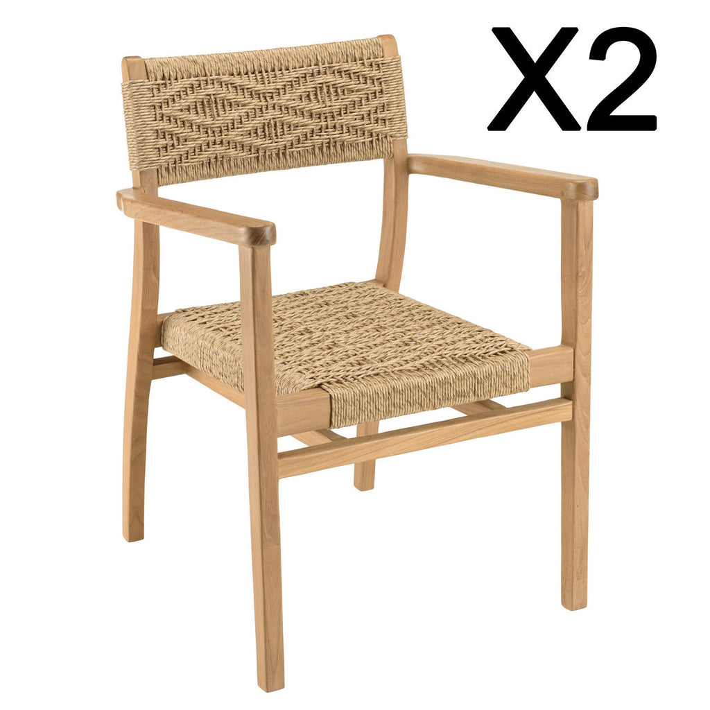 Valeria - Lot De 2 Fauteuils Jardin - Bois Clair/Beige