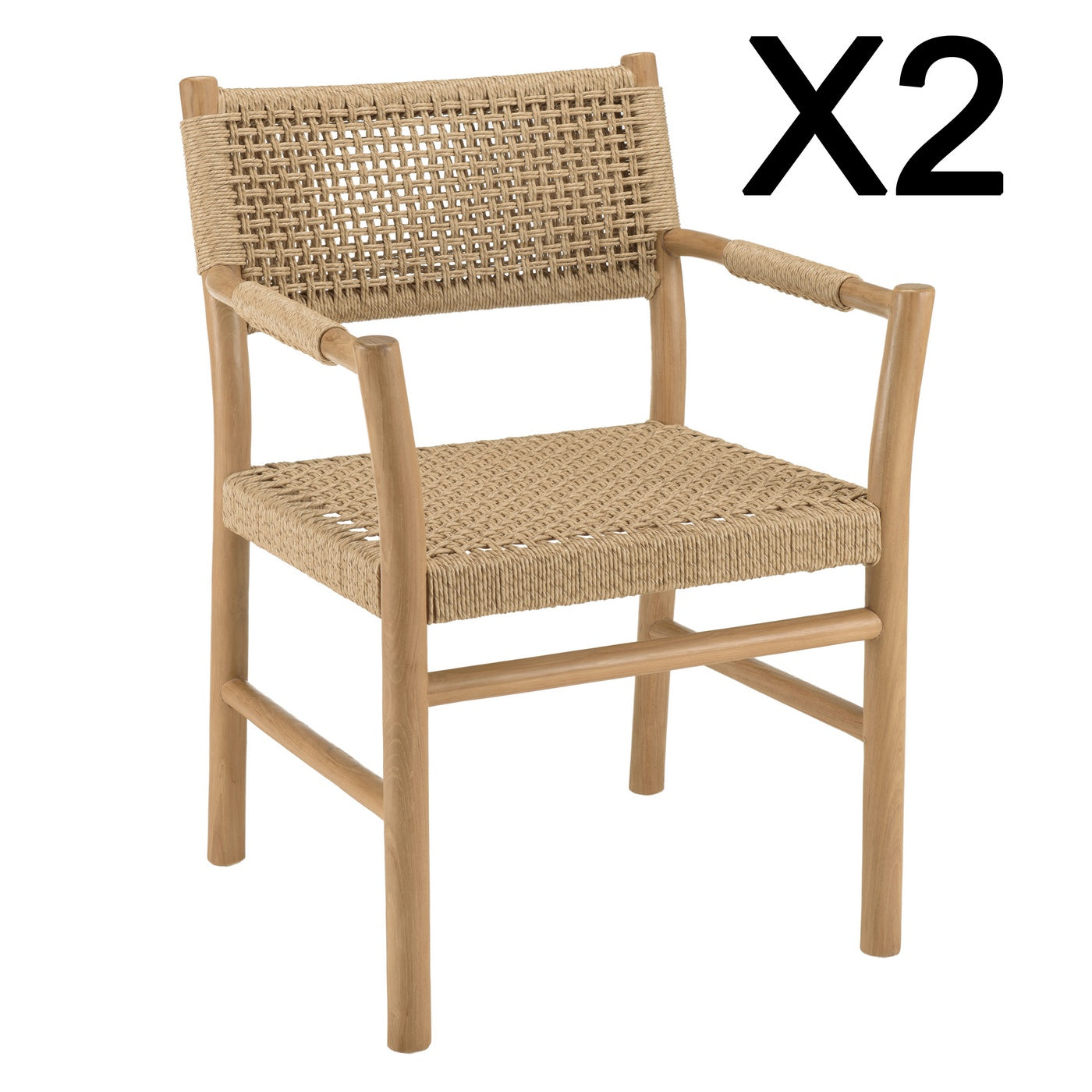 Valeria - Lot De 2 Fauteuils Jardin - Bois Clair/Beige