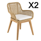 Valeria - Lot De 2 Fauteuils Jardin - Bois Clair/Blanc/Beige