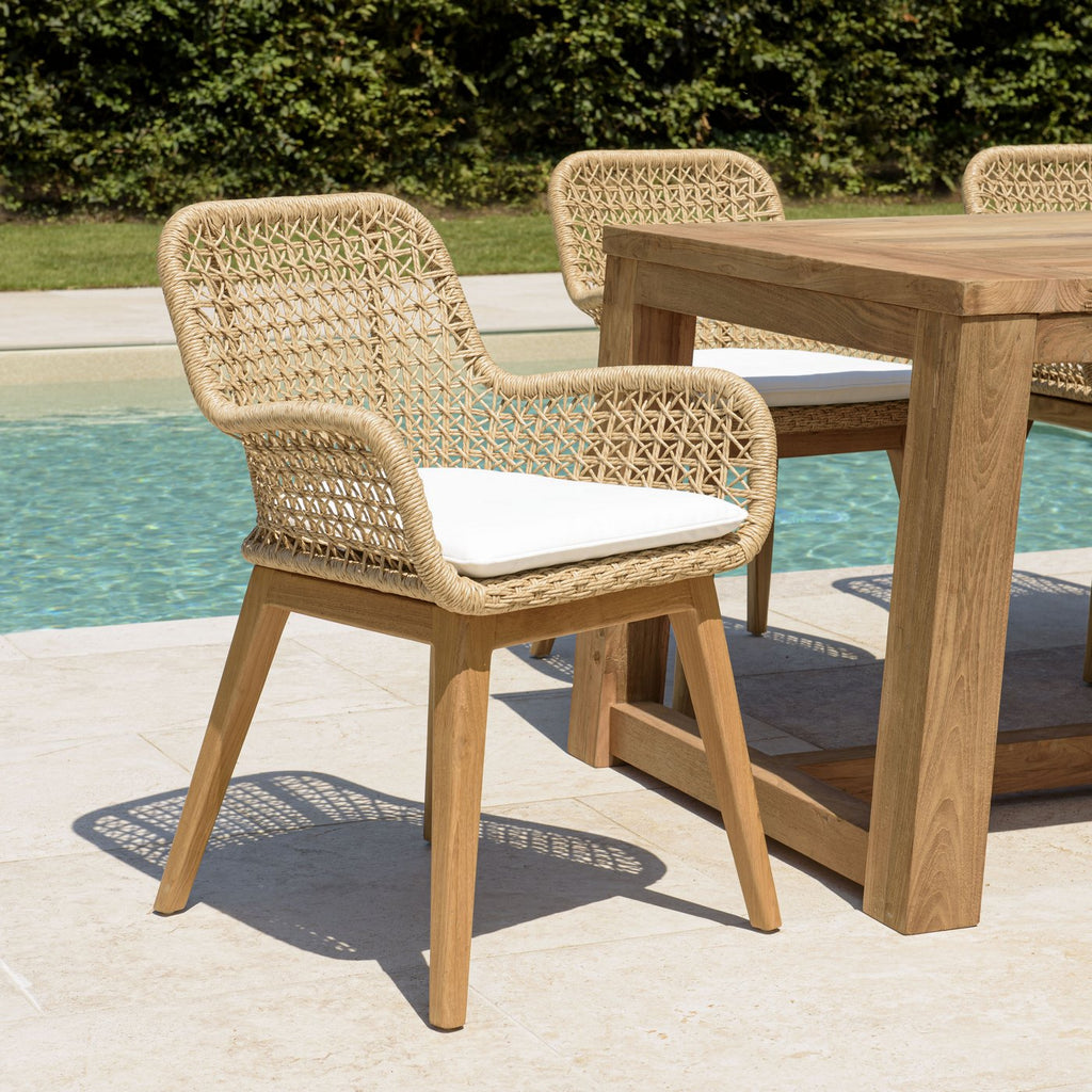 Valeria - Lot De 2 Fauteuils Jardin - Bois Clair/Blanc/Beige