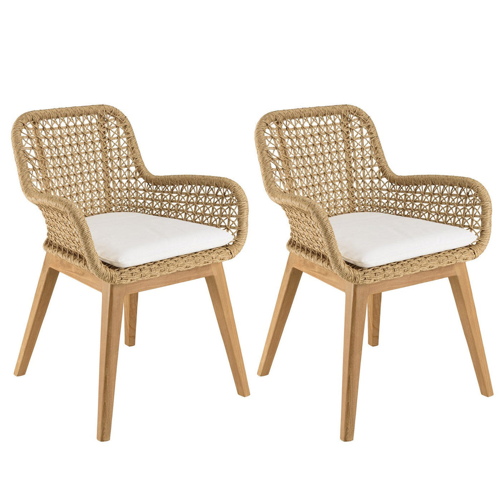 Valeria - Lot De 2 Fauteuils Jardin - Bois Clair/Blanc/Beige