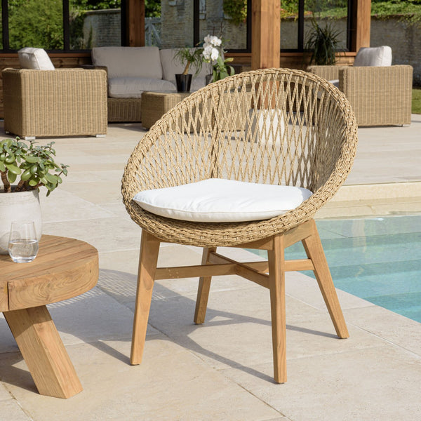 Valeria - Lot De 2 Fauteuils Jardin - Bois Clair/Blanc/Beige