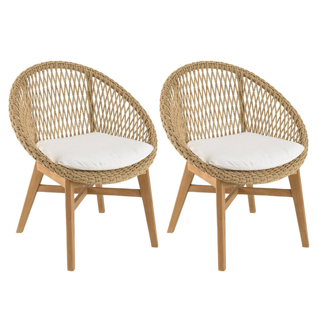 Valeria - Lot De 2 Fauteuils Jardin - Bois Clair/Blanc/Beige
