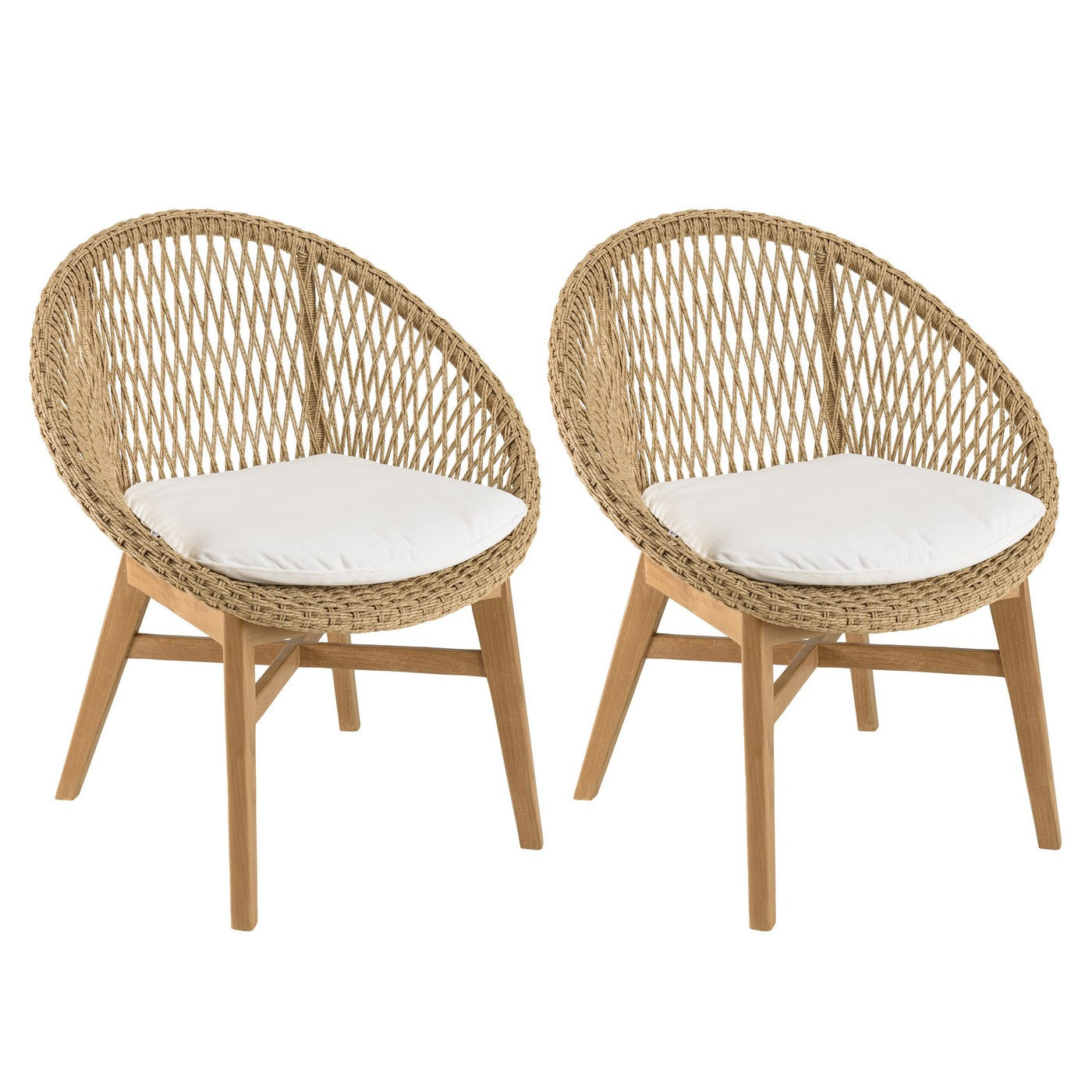 Valeria - Lot De 2 Fauteuils Jardin - Bois Clair/Blanc/Beige