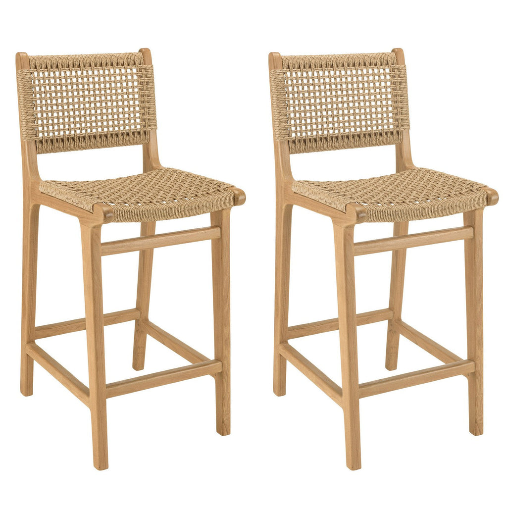 Valeria - Lot De 2 Tabourets Bar De Jardin - Bois Clair/Beige