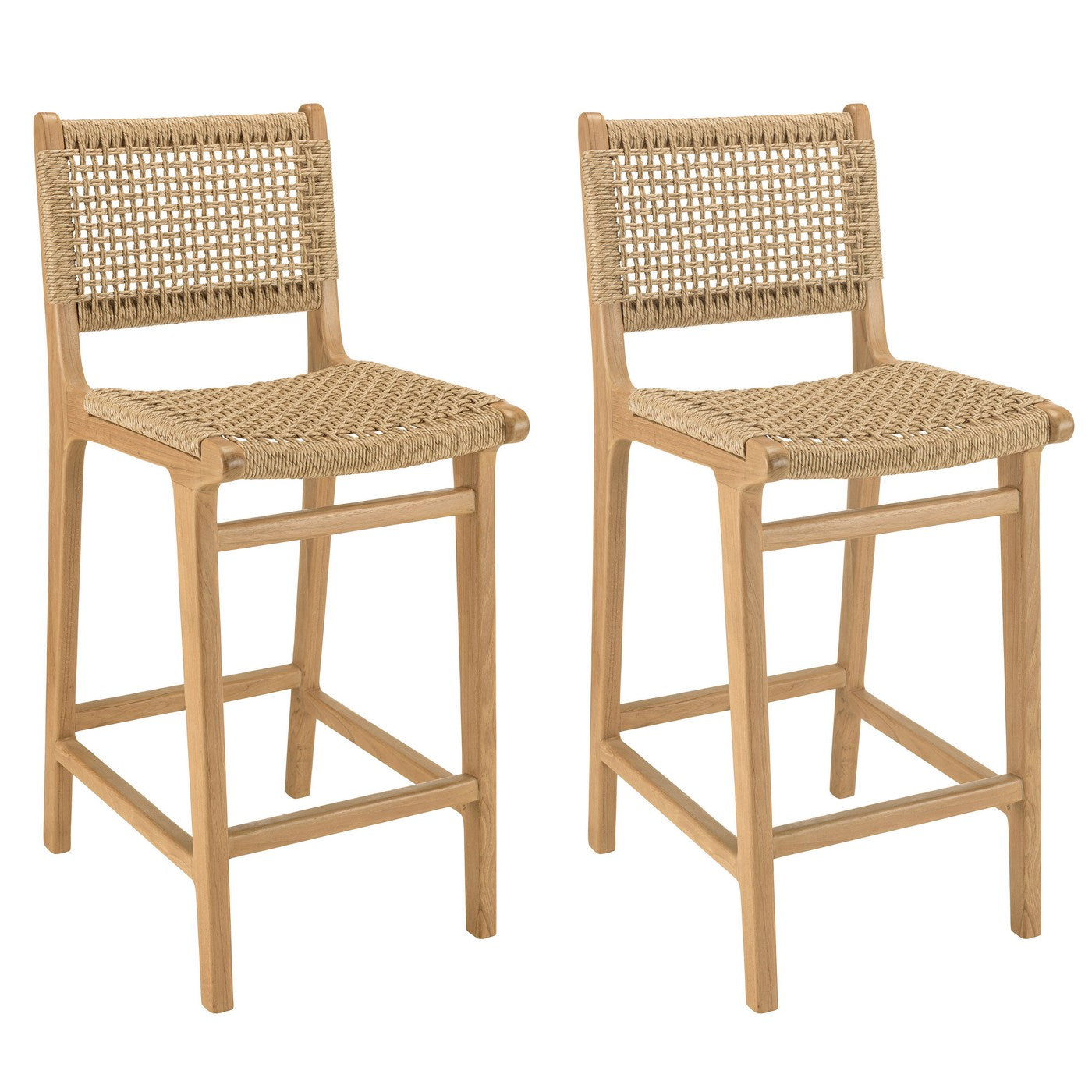 Valeria - Lot De 2 Tabourets Bar De Jardin - Bois Clair/Beige