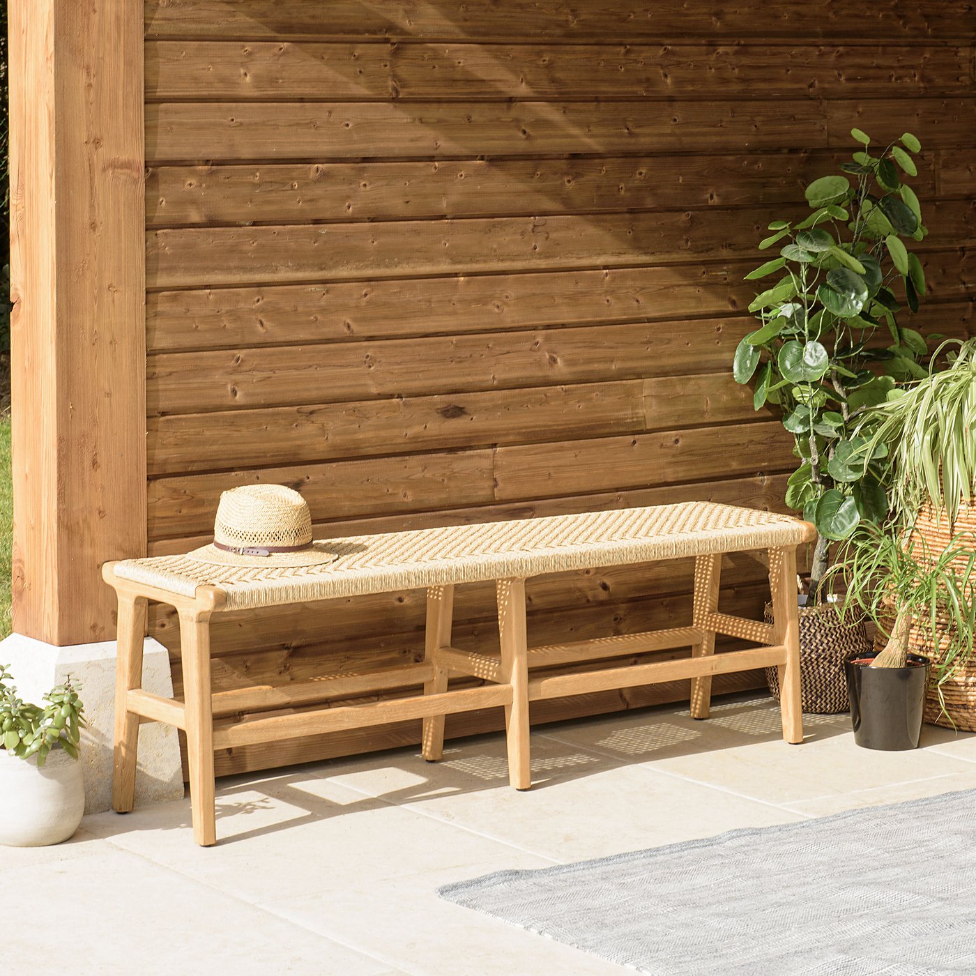 Valeria - Banc De Jardin 3 Places - Bois Clair/Beige