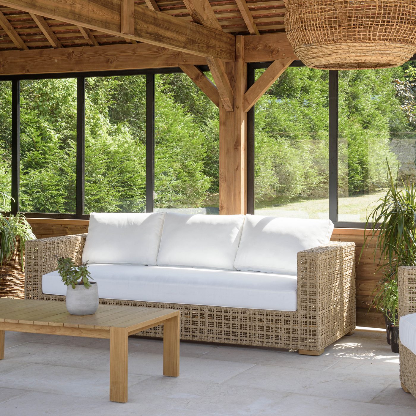 Valeria - Salon De Jardin 6 Places - Beige/Blanc/Bois Clair