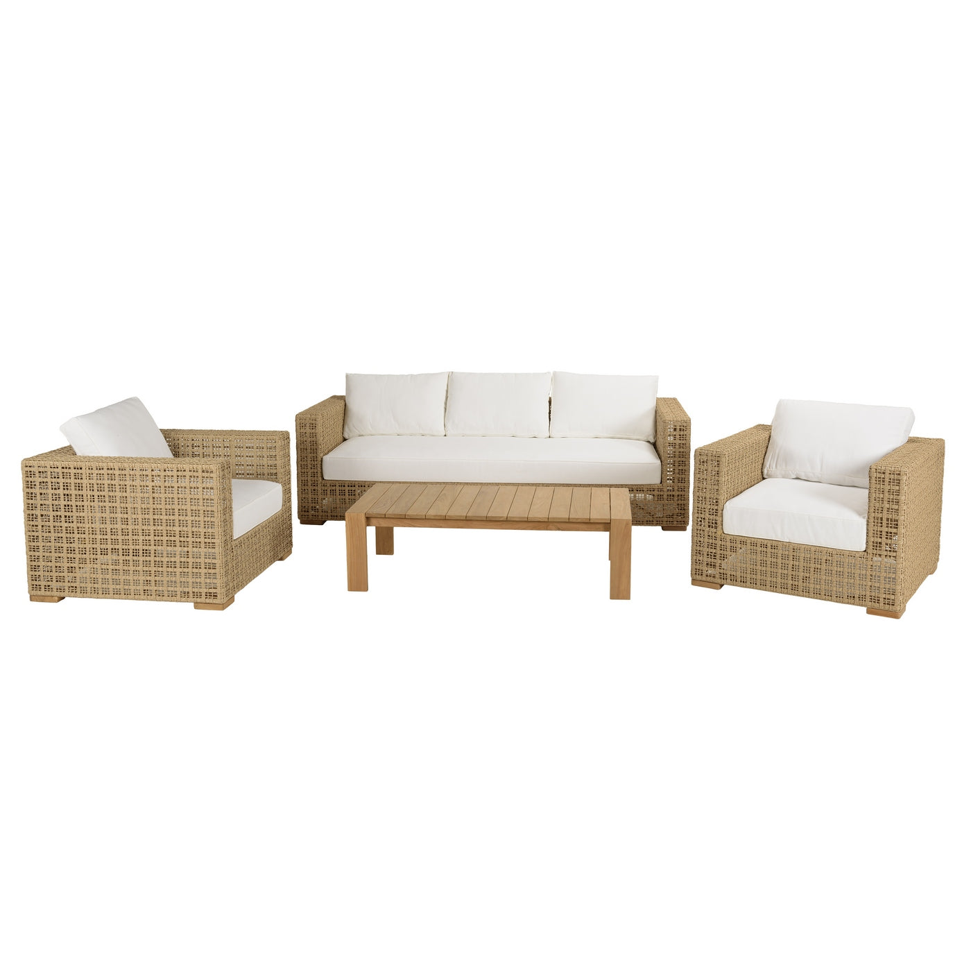Valeria - Salon De Jardin 6 Places - Beige/Blanc/Bois Clair