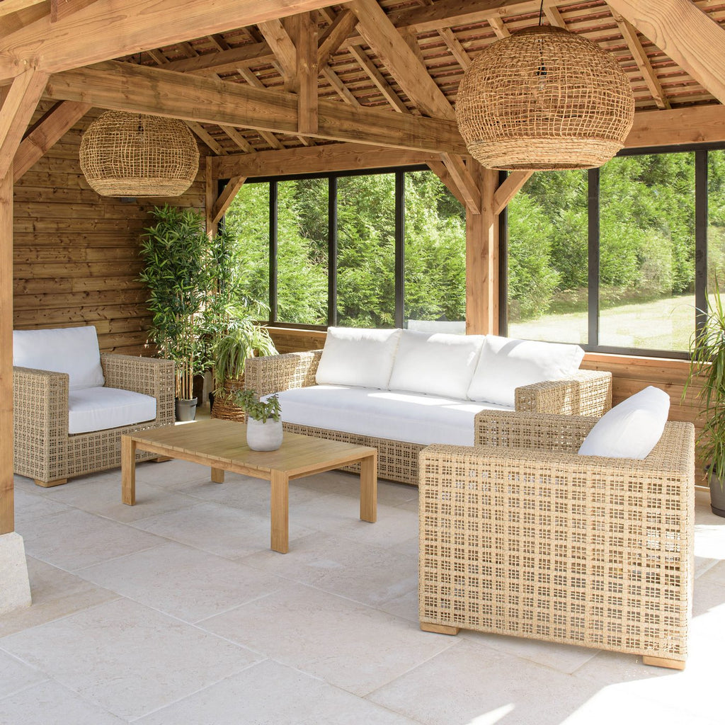 Valeria - Salon De Jardin 6 Places - Beige/Blanc/Bois Clair