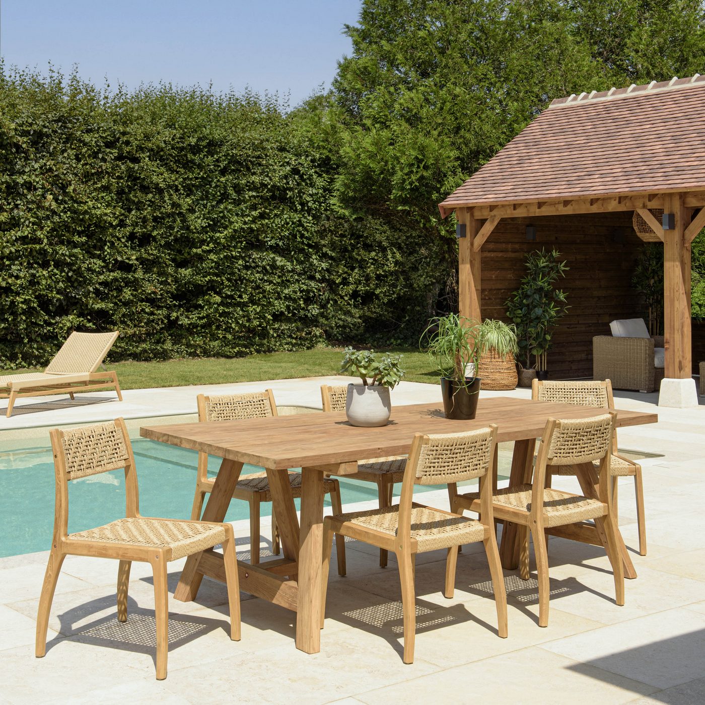 Valeria - Salon De Jardin 6/8 Pers - Beige/Bois Clair/Marron