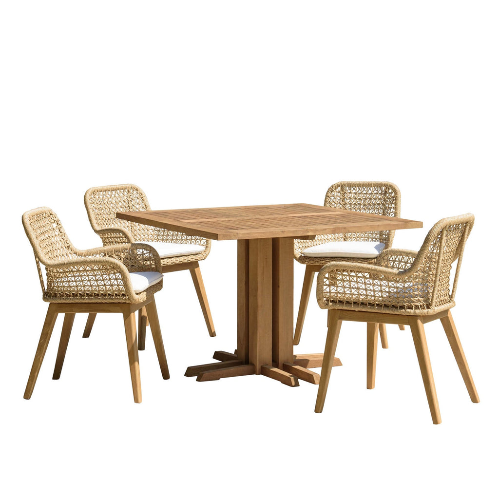 Valeria - Salon De Jardin 4 Pers - Beige/Blanc/Bois Clair/Marron
