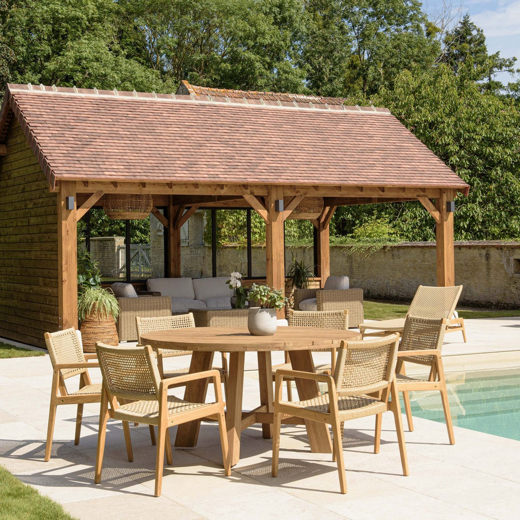 Valeria - Salon De Jardin 4/6 Pers - Beige/Bois Clair/Marron