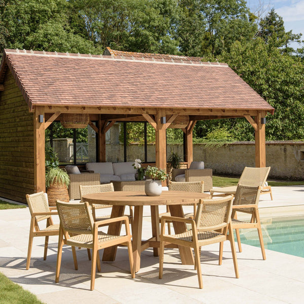 Valeria - Salon De Jardin 4/6 Pers - Beige/Bois Clair/Marron