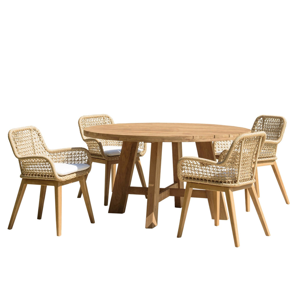 Valeria - Salon De Jardin 4 Pers - Bois Clair/Blanc/Beige/Marron