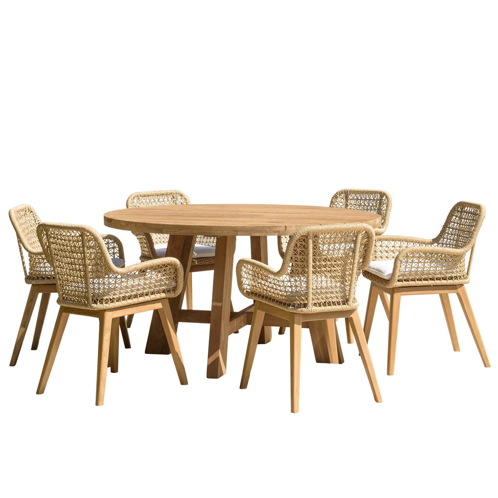 Valeria - Salon De Jardin 4/6 Pers - Bois Clair/Blanc/Beige/Marron