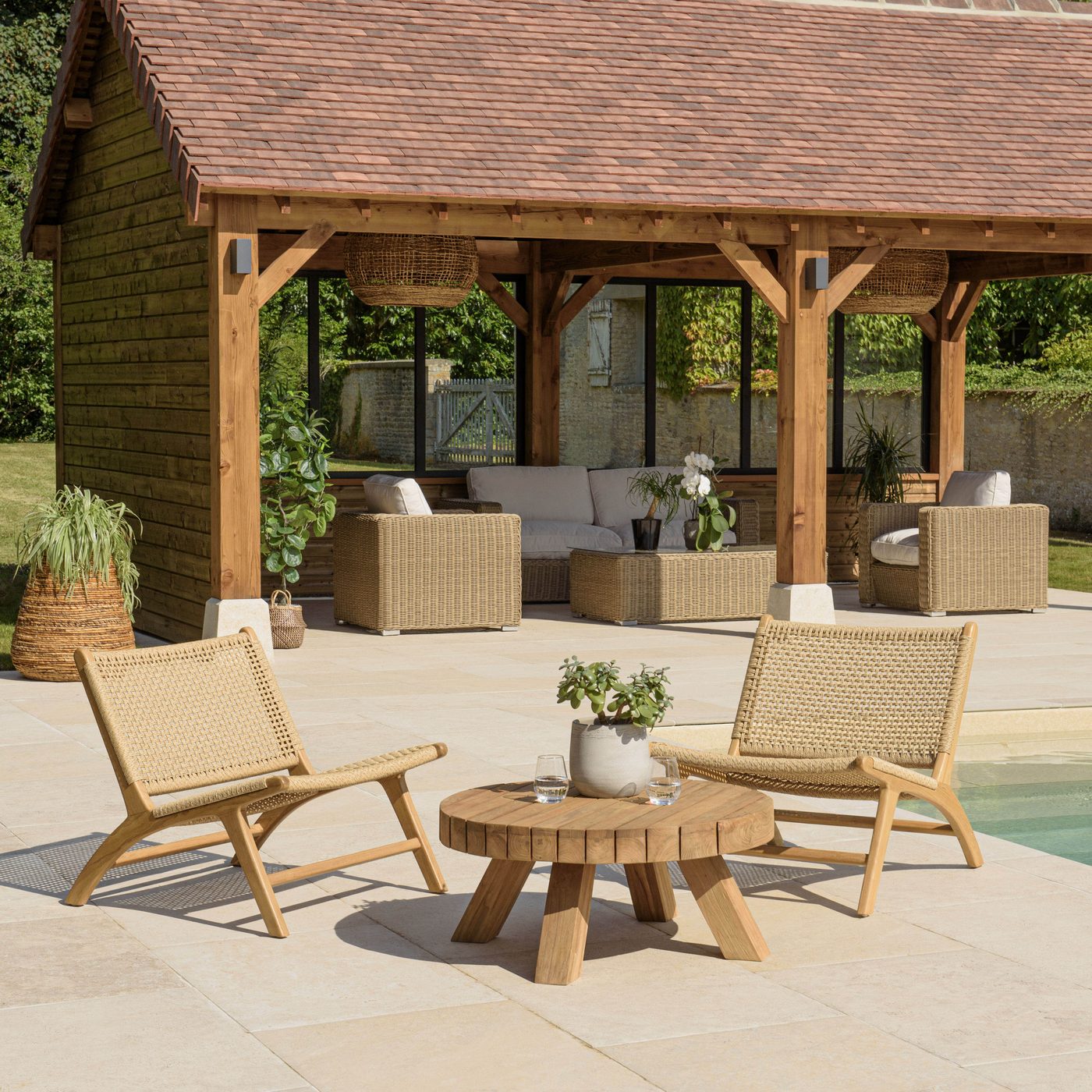 Valeria - Salon De Jardin - Beige/Bois Clair/Marron