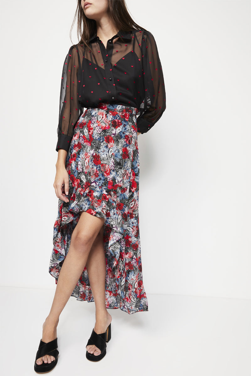 The Kooples - Jupe Asymétrique En Soie Taille Haute - Rouge - Femme