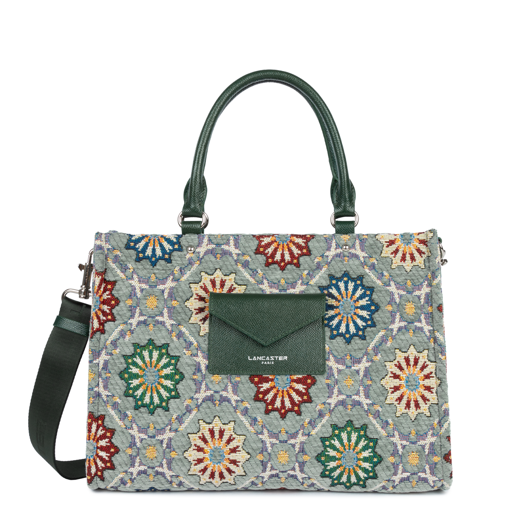 sac cabas main - mosaique #couleur_vert-multi
