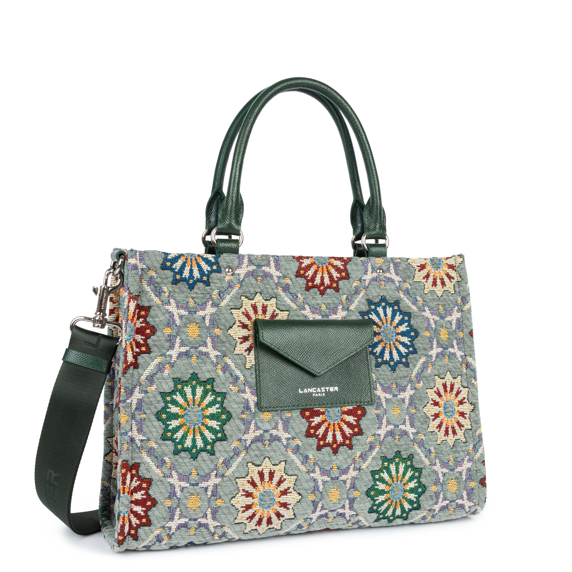 sac cabas main - mosaique #couleur_vert-multi