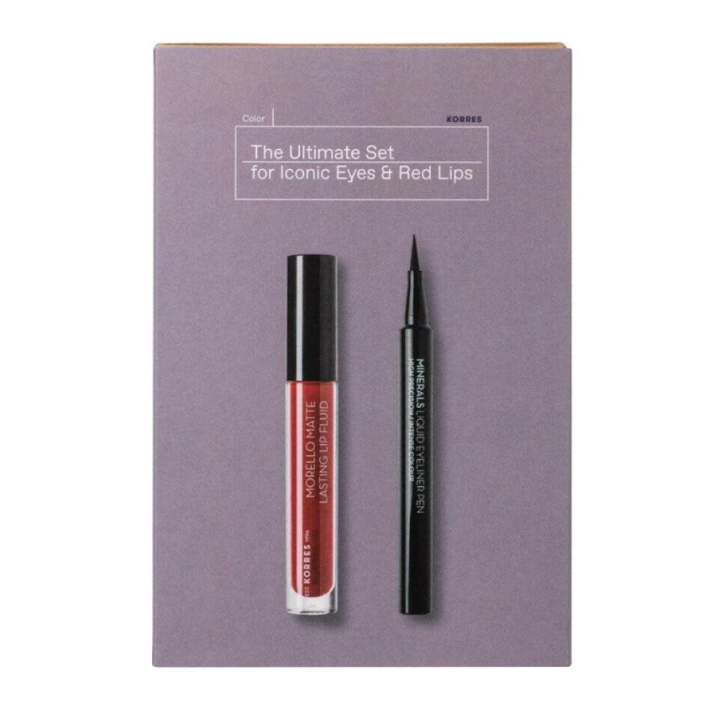 Coffret Make-Up Yeux & Levres - Eyeliner Noir + Rouge Levres Fini Mat Red
