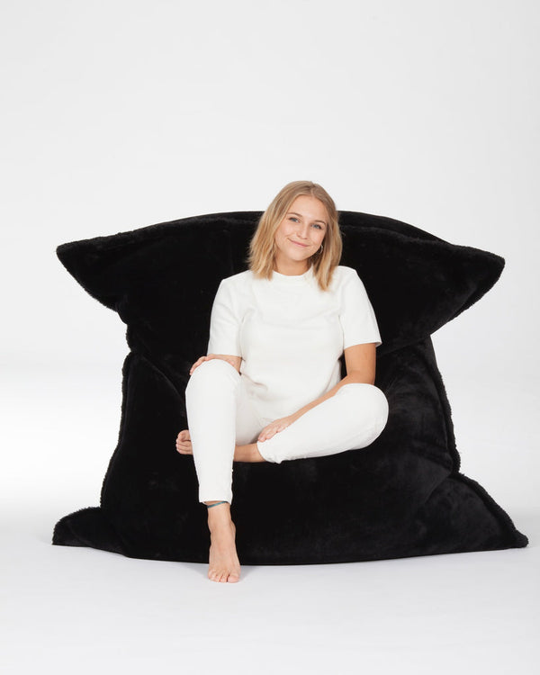 Pouf Beanbag Fausse Fourrure - 159x129cm - Noir