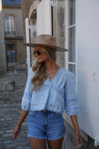 Blouse Brodée Cathy - Bleue