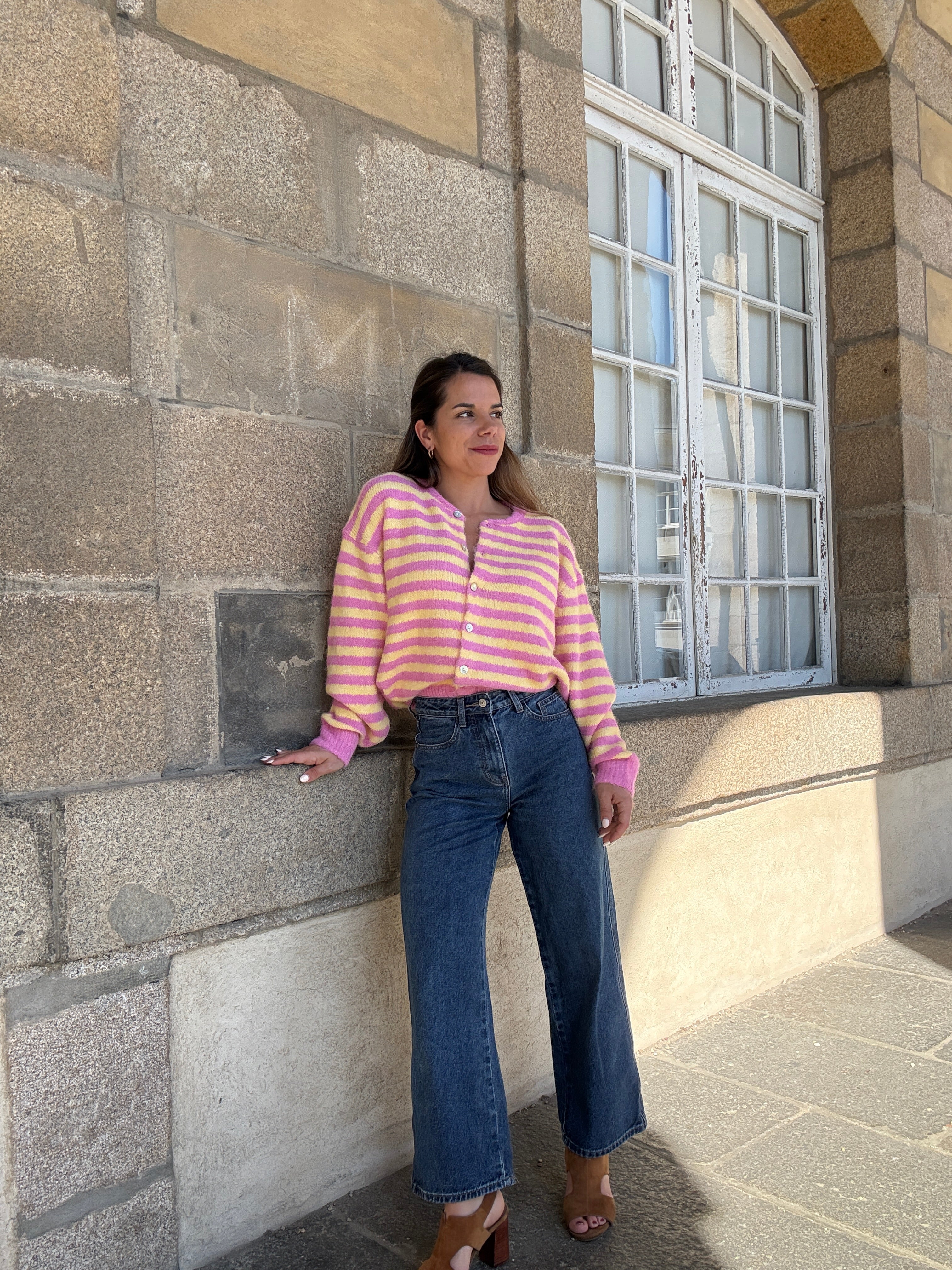 Cardigan Solela Rose Et Jaune