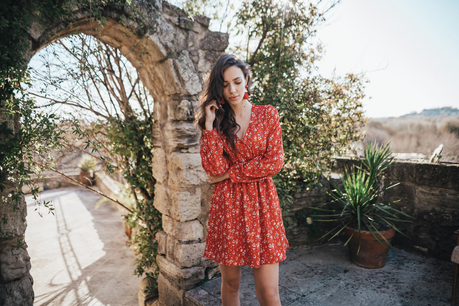 Robe Franca Rouge Fleuri
