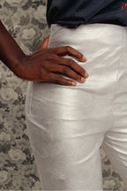 Le Pantalon Rodney Effet Cuir Métal Argenté