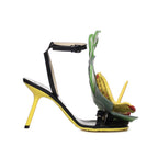 Loewe Petal Monstera Leather Sandals - Black - Femme