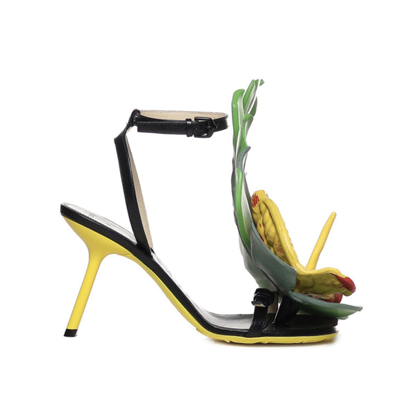 Loewe Petal Monstera Leather Sandals - Black - Femme