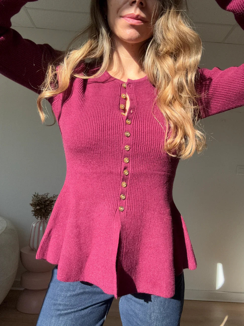 Pull Fin Péplum Albane Bordeaux