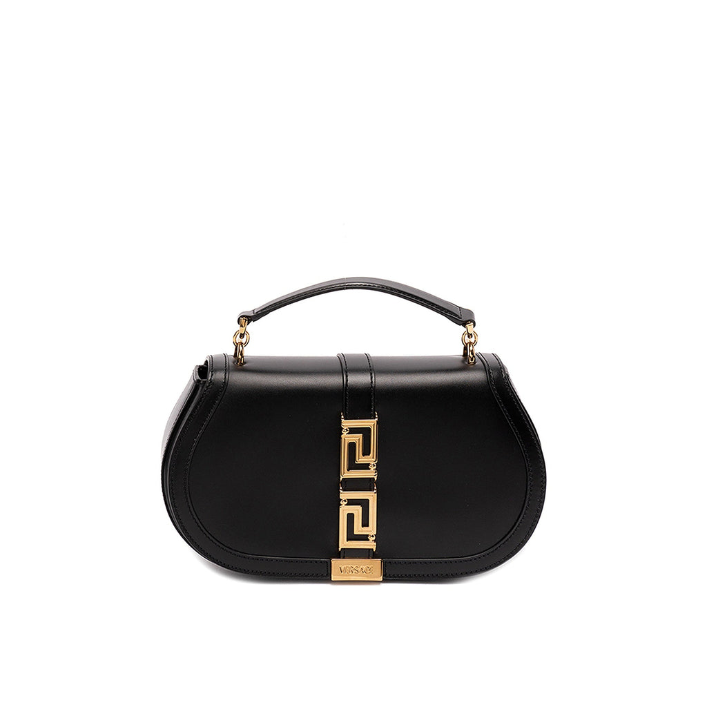 Versace Leather Greca Goddess Handle Bag - Black - Femme
