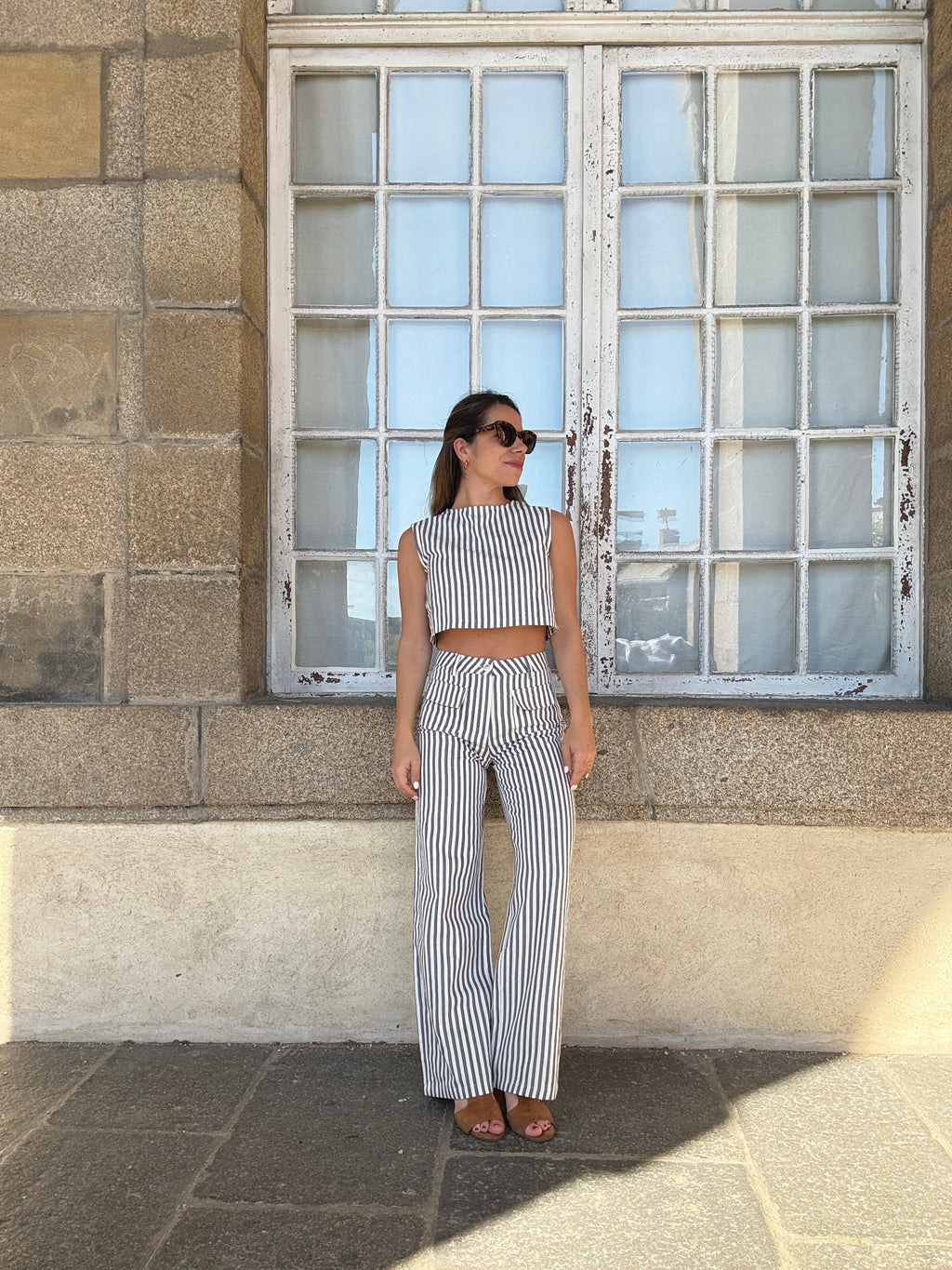 Pantalon Rayé Marin Bleu