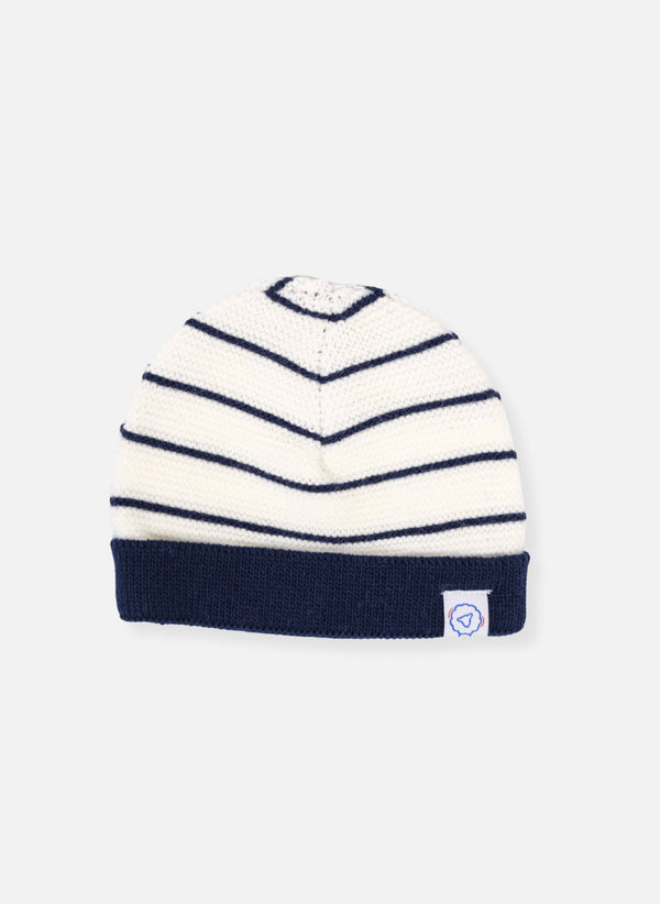 Bonnet À Revers Court - Écru À Rayures Marines