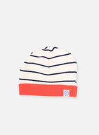 Bonnet À Revers Court - Écru À Rayure Marine/Coquelicot
