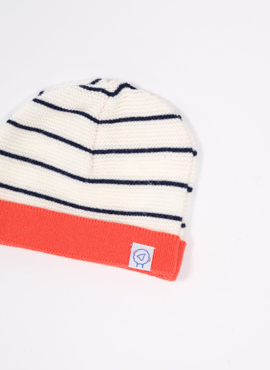 Bonnet À Revers Court - Écru À Rayure Marine/Coquelicot