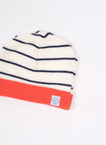 Bonnet À Revers Court - Écru À Rayure Marine/Coquelicot