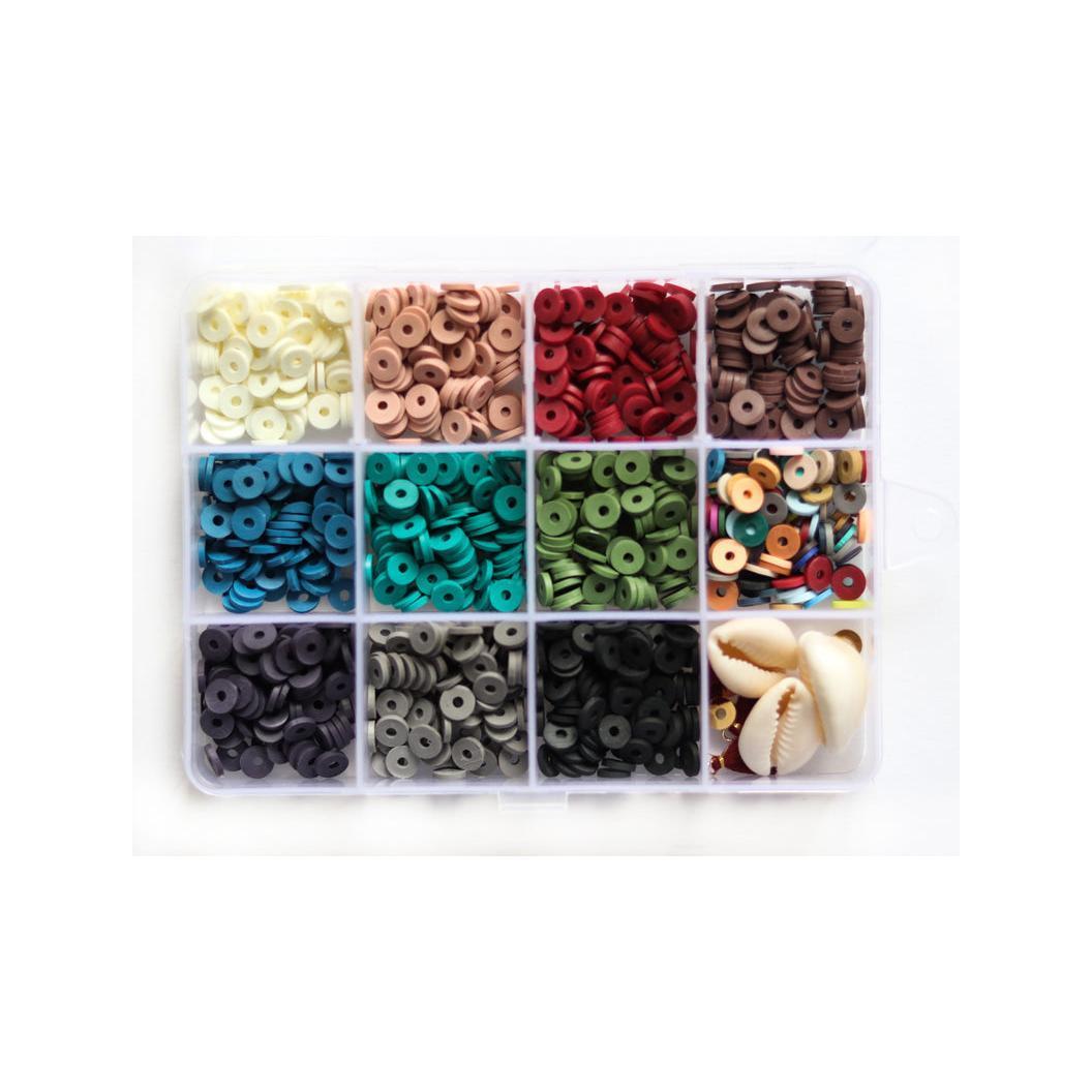 Boite De 11 Couleurs Naturelles De Perles Heishi 6 Mm + Accessoires