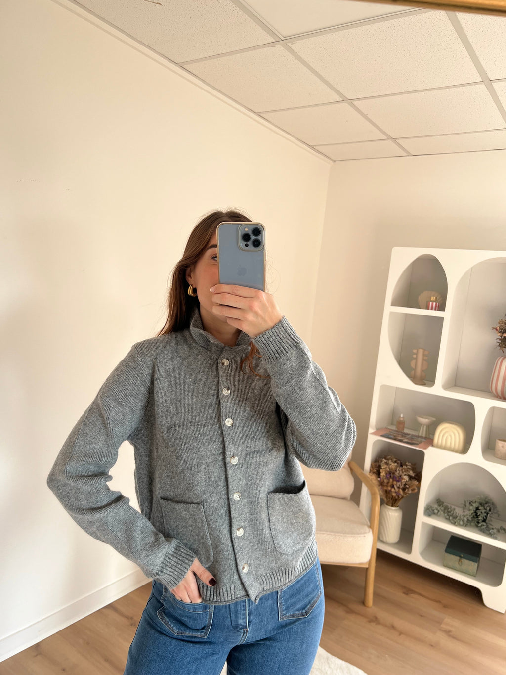 Cardigan À Col Colette Gris