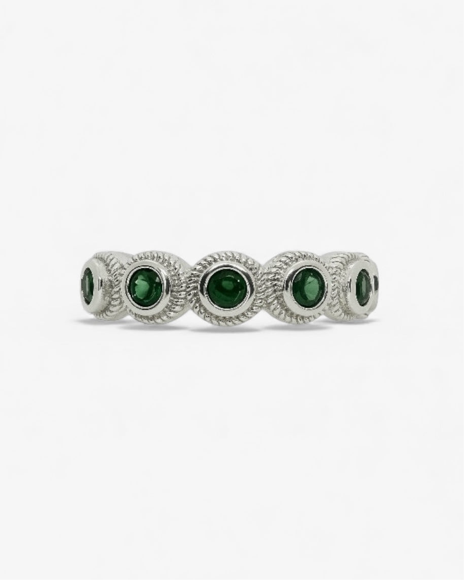 Bague Lágrima Verde Plata