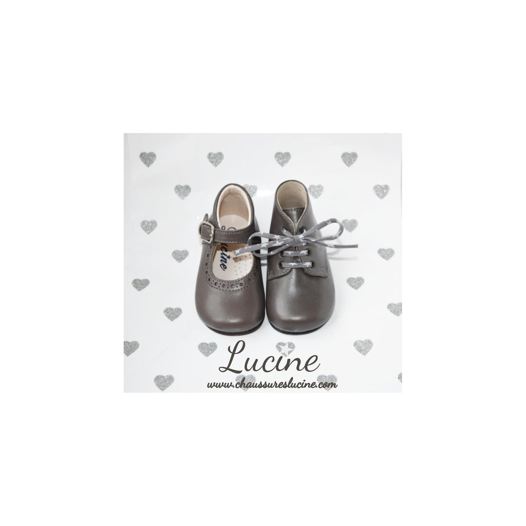 Chaussures Babies Charles Ix Alice À Boucle - Cuir Gris Taupe - Fille