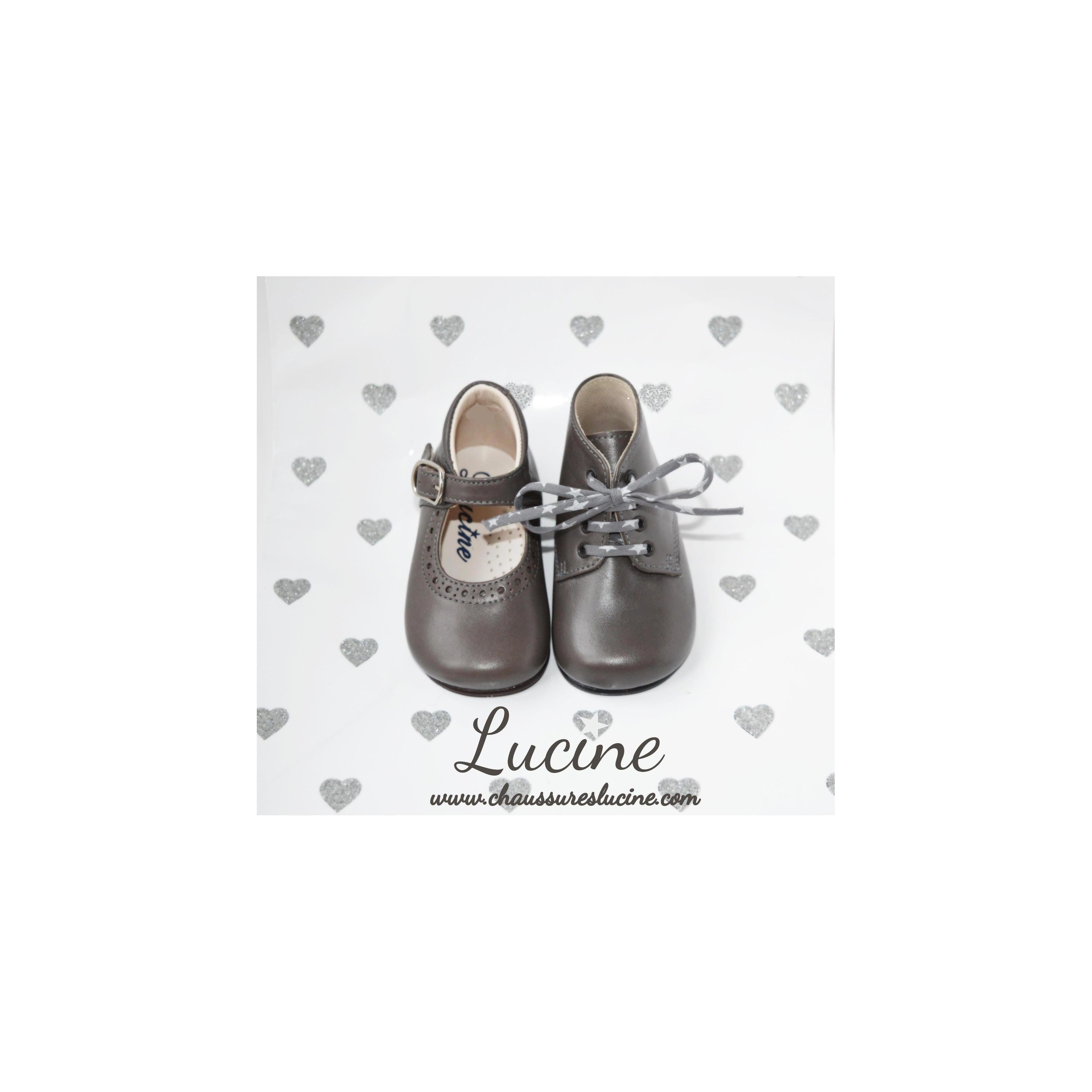 Chaussures Babies Charles Ix Alice À Boucle - Cuir Gris Taupe - Fille