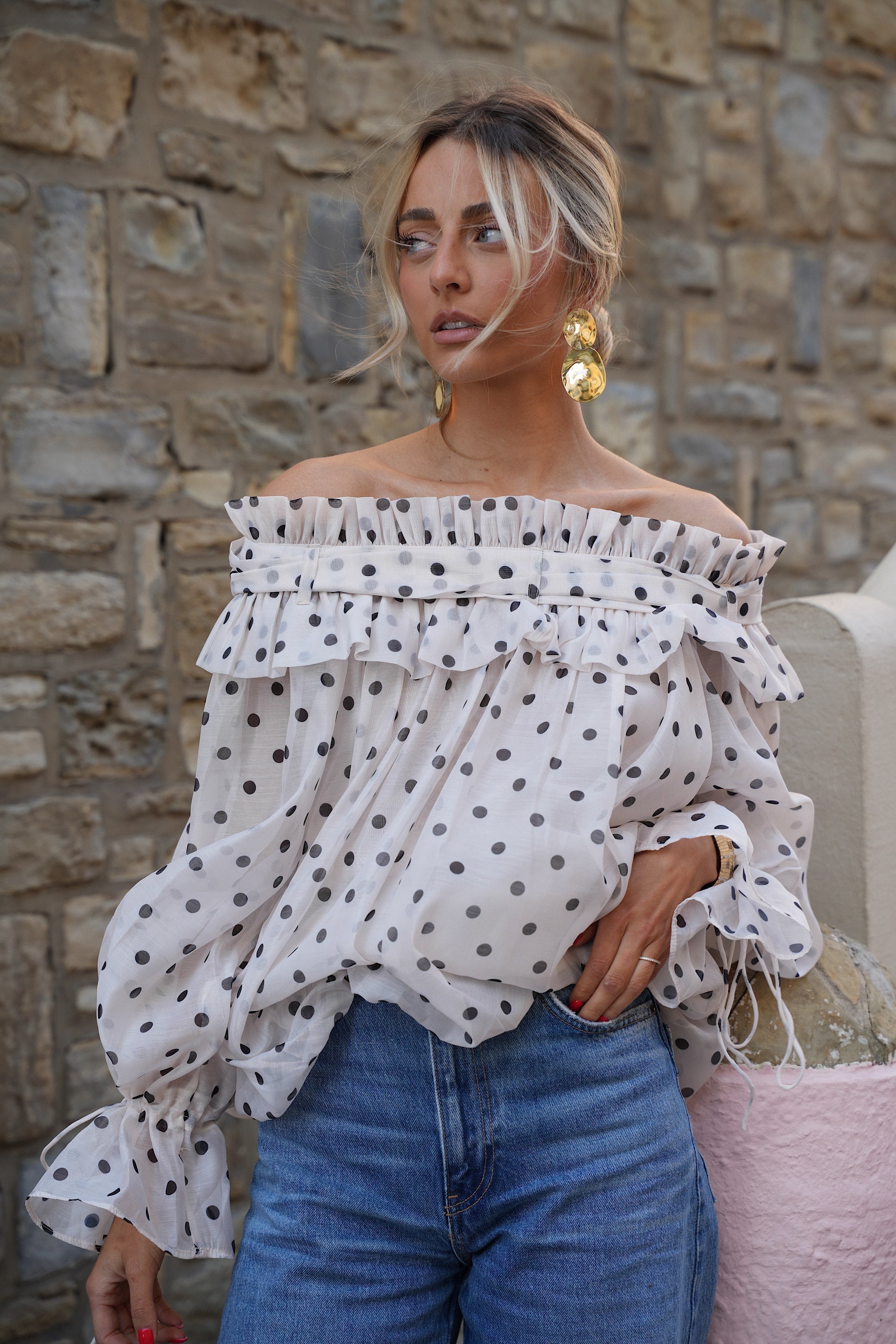 Blouse À Pois Aya - Crème/Noire