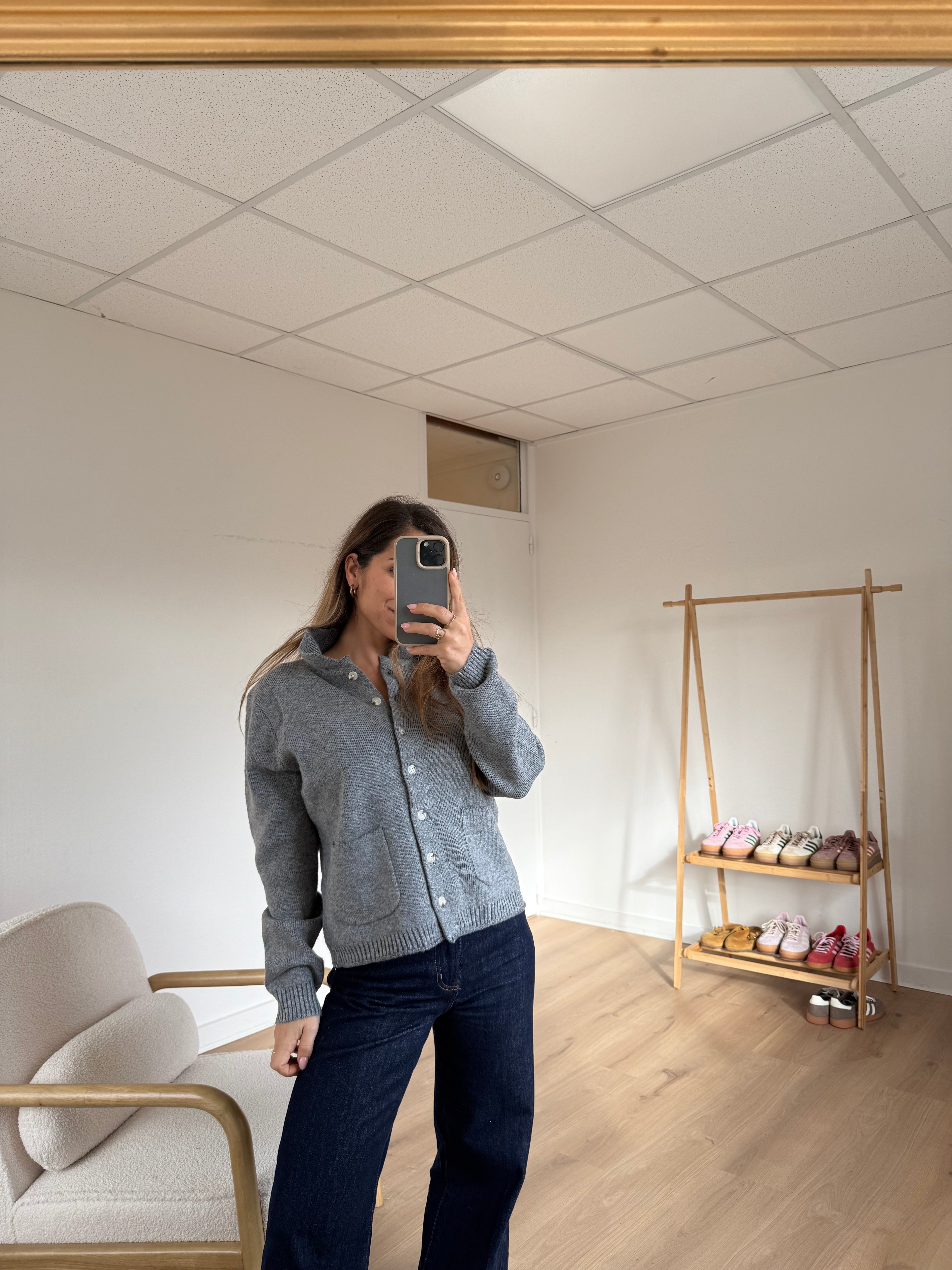 Cardigan À Col Colette Gris