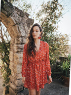 Robe Franca Rouge Fleuri